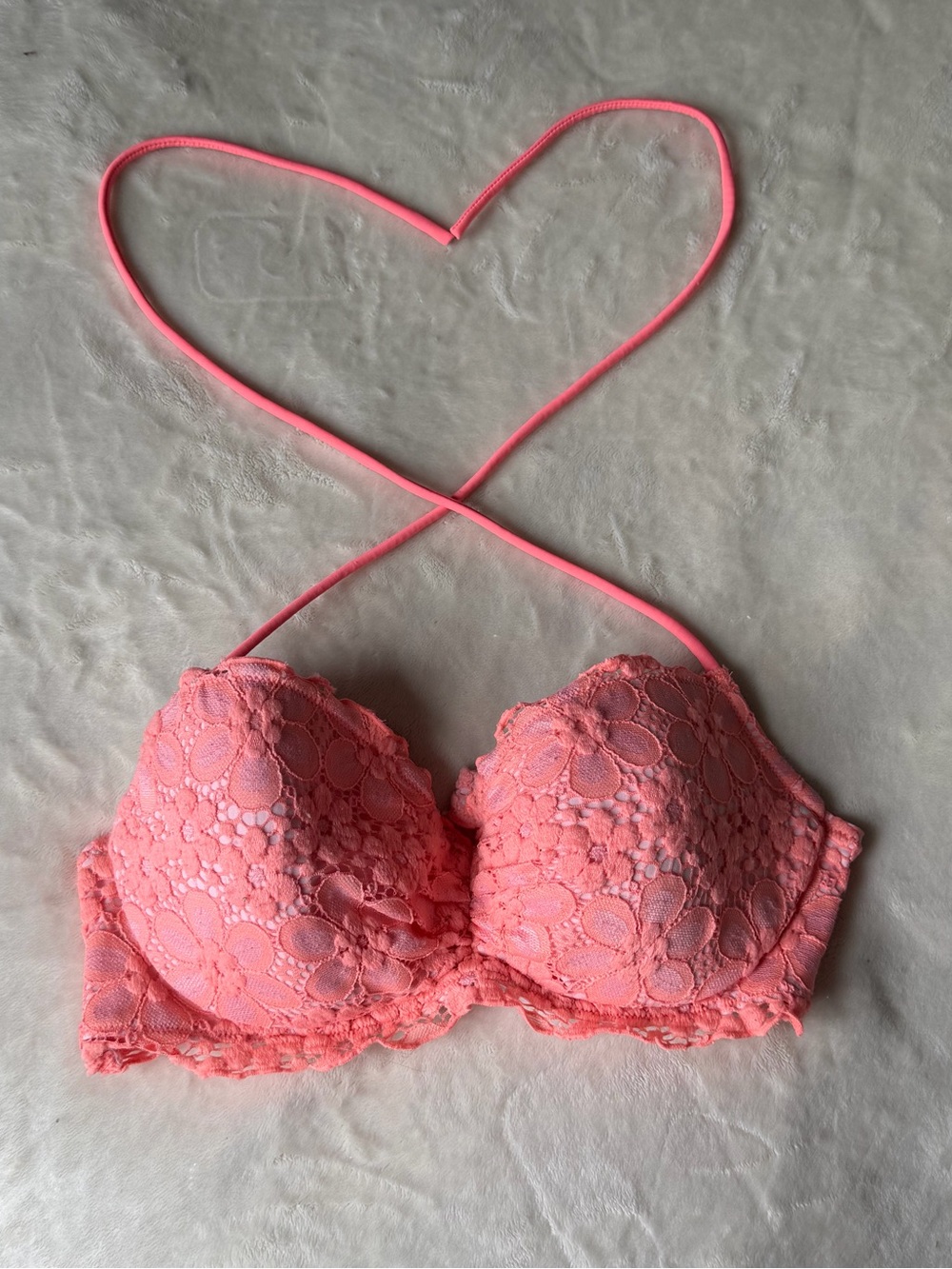 Victoria’s Secret Halter Neon Coral Lace Swimsuit Bikini Top